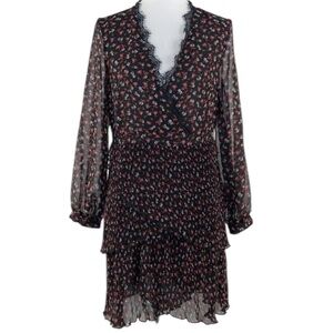 Topshop Black Pleated Ruffle Floral Dress Women's Sz 2 NWOT